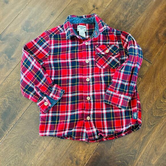 Oshkosh boys 4t Red Flannel Button Down Collared Shirt - Picture 1 of 6